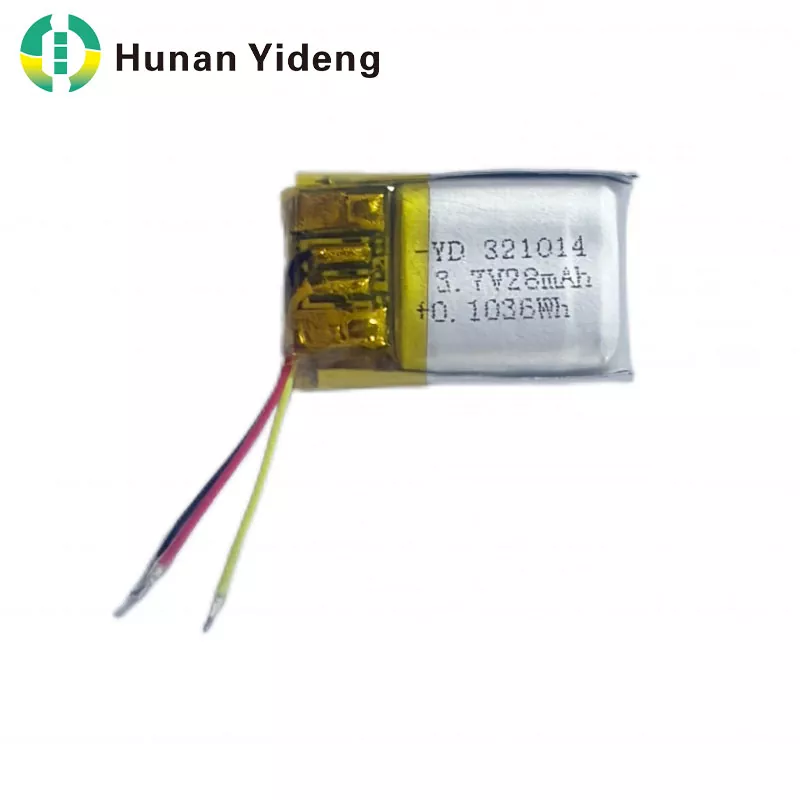 321014 28mah 3.7V အားပြန်သွင်းနိုင်သော အသေးစား Prismatic ဘက်ထရီ